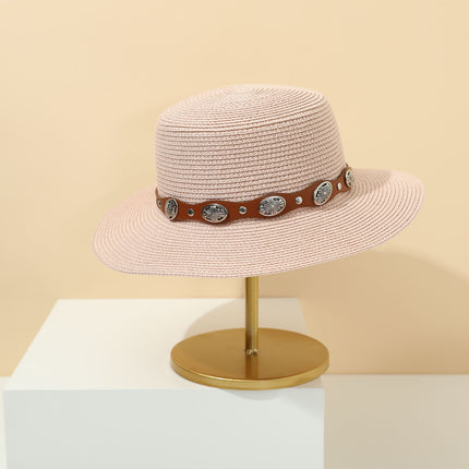 Straw Hat Bohemian Flat Brim Flat Top British Hat Women's Summer Outing Sunshade Sunscreen Hat Flat Top Straw Hat Beyond Piece