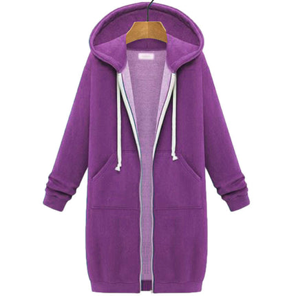 AliExpress Ebay Amazon Autumn and Winter Women's European and American Hooded Long Sleeve Long Sweater Fleece Zipper Coat Women