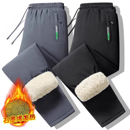 Cross-border Winter Lamb Velvet Sports Pants Men's fleece-lined Thickened Waterproof Warm Outdoor Down Cotton Pants Casual Trousers