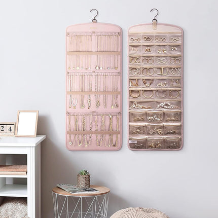 Hanging Jewelry Storage Bag Double-Sided Foldableable with Metal Hook Pvc Anti-Oxidation Suitable for Earrings, Necklaces and Rings