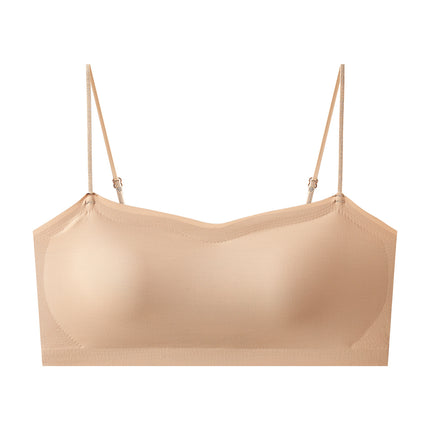 Popular Seamless Beauty Back Bra for Women, Tube Top, Spaghetti Straps, No Rims, Small Breast Push-Up, Glossy One-Line Support Bra