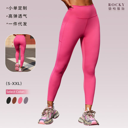 New Hot-Selling Cross-Border Spliced Pocket Yoga Pants High-Elastic Sports Slim High-Waist Hip-Lifting Outdoor Cropped Leggings