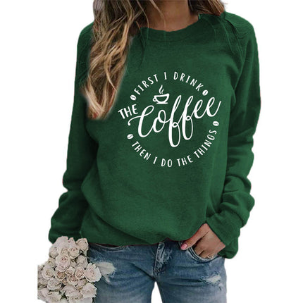 Foreign trade supply coffee coffee printed round neck jacket sweater European size ladies coat long sleeve cross-border autumn and winter