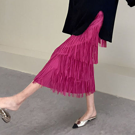 Spring and Summer New Red Niche Design High-end Cake Skirt High Waist Hip Long Skirt Small Tassel Skirt