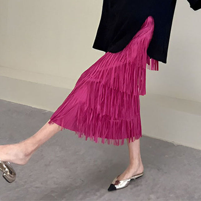 Spring and Summer New Red Niche Design High-end Cake Skirt High Waist Hip Long Skirt Small Tassel Skirt