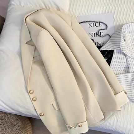 Trendy Cream White Blazer for Women Spring/Autumn 2024 New Korean Style Petite Versatile Suit Jacket