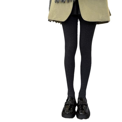 Vertical Striped Leggings for Women, High-Waisted Slimming Pantyhose, Fleece-Lined, Thickened, Warm, Suitable for Outerwear, Gray-Black Base Cotton Pantyhose