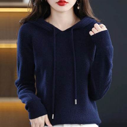 Autumn and Winter New Hooded Knitwear Women's Casual Loose Large Size Sweater Jacket Korean Solid Color Lazy Thickened Hoodie