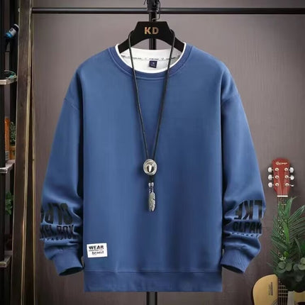 2025 New Long-Sleeved Round Neck Fake Two-Piece Sweatshirt for Men, Loose, Versatile, Fashionable, Popular and Comfortable Men's Tops