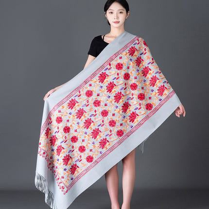 Autumn and Winter New Women's Embroidered Imitation Cashmere Scarf Ethnic Style Versatile Middle-Aged Mother Embroidered Thickeneded Warm Large Shawl