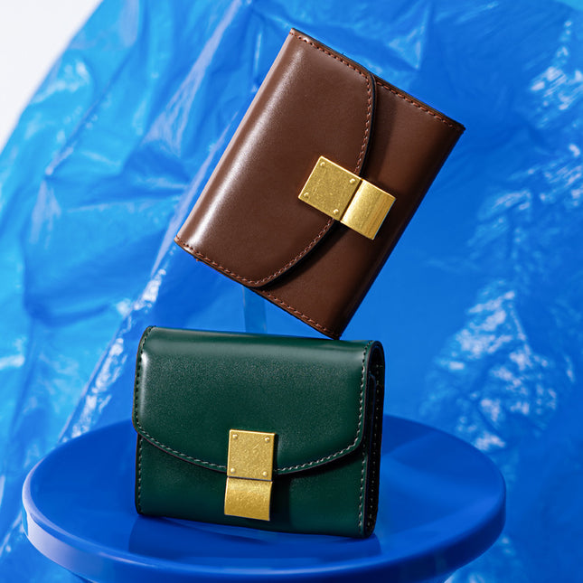 Cross-Border Women's Clutch Bag New Korean Style Small Square Bag Wallet Cowhide Tofu Bag Multi-Card Slot Money Clip Bag