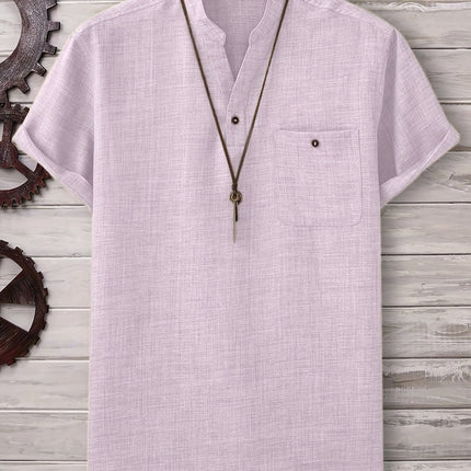 Men's Light Green Summer Casual Button up Shirt with Chest