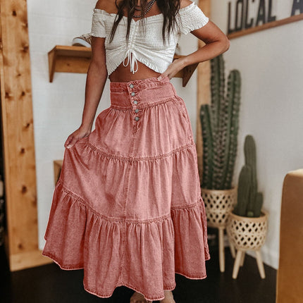 25 Years of European and American Cross-Border Amazon New Products Bohemian A-Line Layered Cake Denim Skirt 8922