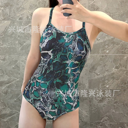 Green Python 2025 New One-Piece Racing Swimsuit Women's Professional Training Hot Springs Sexy Slimming Flesh Covering Swimsuit