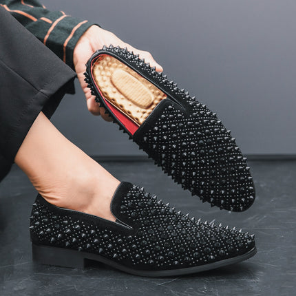 Men's Shoes Cross-border plus size New Leather Shoes Fashion Frosted Rivet Loafers Night Shop Hair Stylist Pointed Shoes