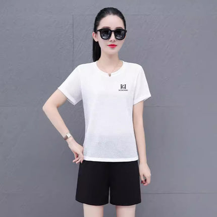 Ice Silk Short-sleeved Shorts Sports Fashion suit Summer Casual Women's Quick-drying Shortcut Pants Short-sleeved Sports suit