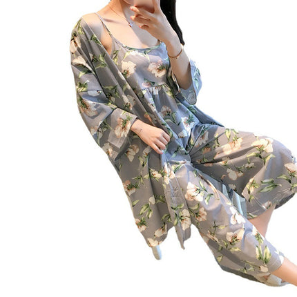 Foreign trade cross-border three-piece flower fresh sweet pajamas women's suspenders pants pajamas loose home clothes suit factory
