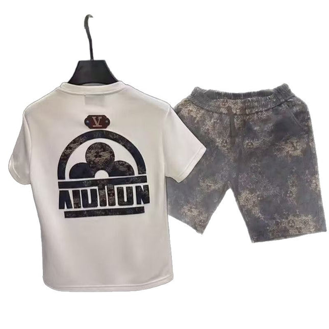 Summer New High-End Trendy European Brand Heavy-Duty Printed Trendy Five-Point Shorts Half-Sleeve Men's Light Luxury T-Shirt Set
