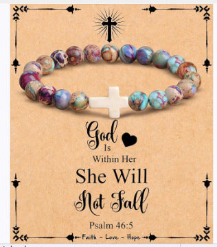 Amazon New Frosted Black Beaded Bracelet Tiger Eye Small Cross Pendant Bracelet Obsidian Cross Bracelet