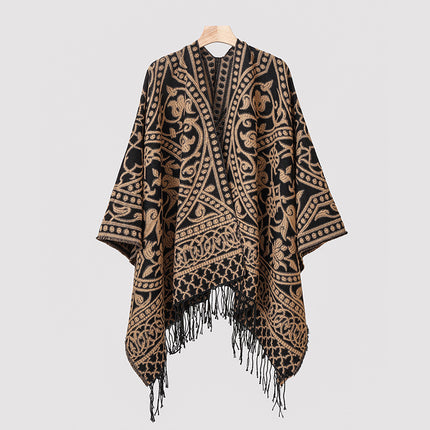 New Cross-Border Retro Cloud Totem Jacquard Ethnic Style Shawl Cloak Sichuan-Xizang Xinjiang Travel Photo Slit Scarf