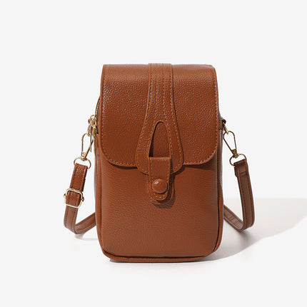 Solid Color Vertical Mobile Phone Bag Fashionable Casual Double Layer Zipper Large Capacity Easy to Go Out Crossbody Bag