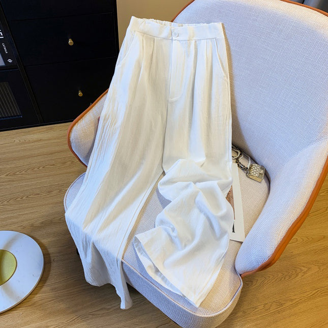 Japanese and Korean in stock linen draping casual wide-leg pants women's autumn straight pants elegant semi-elastic loose mop pants