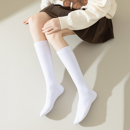 Calf Socks Women's Autumn and Winter Retro Preppy Style Extended Thickeneded Warm Heating Socks Insjk Long Terry