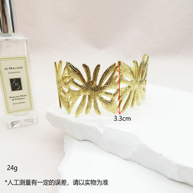 2024 New Cross-border Explosions Branch 18K Stainless Steel Open Bracelet Women's Flower Leaves Trendy Bracelet
