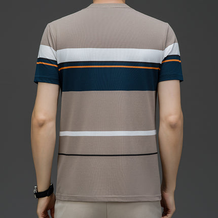 Mingdi Mouse Men's Summer New Men's Round Neck Pullover T-Shirt Striped Fashion Casual Thin Short Sleeve Top for Men