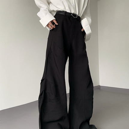 Unique Design White Patchwork Drape Pleated Flared Knife-Cut Dress Pants for Men and Women with a High-End Feel Wide-Leg Dress Pants