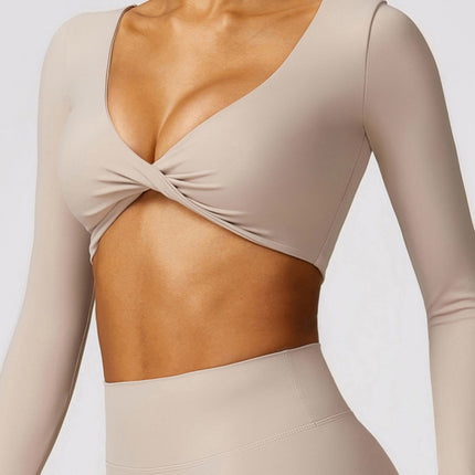 suit European and American Cross Yoga Clothes Top Women's Long Sleeve V-Neck with Chest Mat Fitness Clothes Tight Pilates Training Clothes