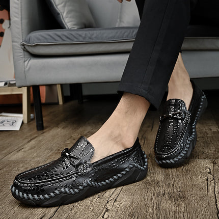 Cross-Border Hot-Selling Spring and Summer New Products Hand-Stitched Casual Men's Shoes Fashionable Soft Sole Versatile Breathable Genuine Leather Beanie Shoes