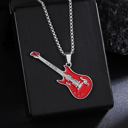 New Guitar Pendant Necklace for Men, Colorful Oil-Drip Alloy Instrument Stainless Steel Pendant DIY Jewelry Accessories for Women