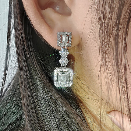 Fashion creative design simple elegant temperament rectangular zircon earrings female e025