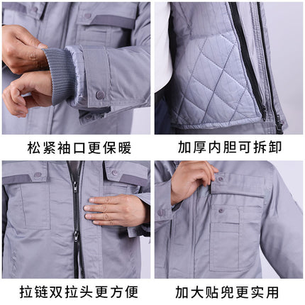 Winter cold protection cotton-padded jacket anti-static overalls wholesale embroidered word reflective strip factory cold storage gas station cotton-padded jacket