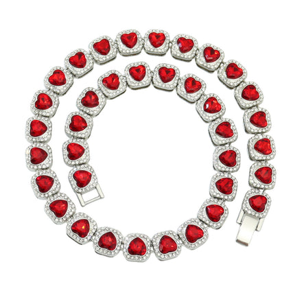 Hip-hop Peach Heart Candy Chain Heart-shaped Crystal Diamond Cuban Men's Necklace Cuban Fashion Collarbone Chain European and American Cross-border Necklace