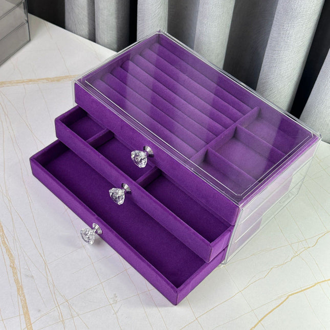 Burgundy Velvet Jewelry Storage Box Earrings Storage Box Jewelry Dust-Proof Drawer-Type Jewelry Box Dressing Table Storage