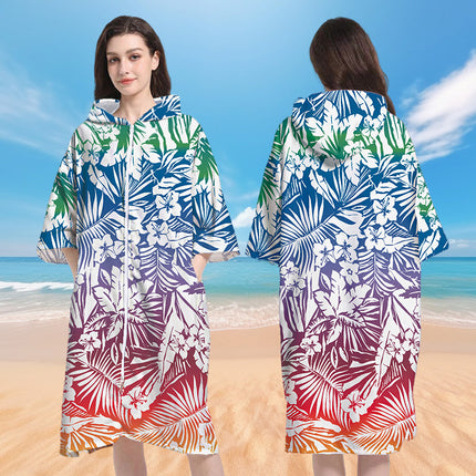 in stock Wholesale and Retail Quick-drying Pocket Zipper Cardigan Bathrobe Swimming Towel Clothes Portable Hooded Wearing Poncho
