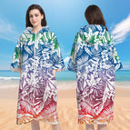 Free size 75*112 cm / Zipper pocket style-gradient white leaves