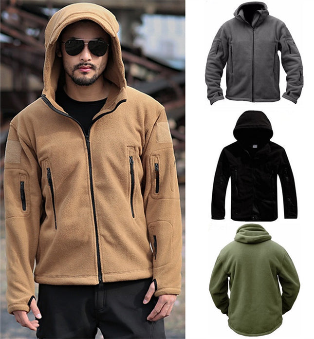 Cross-border men's outdoor warm liner fleece clothing men's cold-proof assault clothing wind hat clothing solid color hooded coat