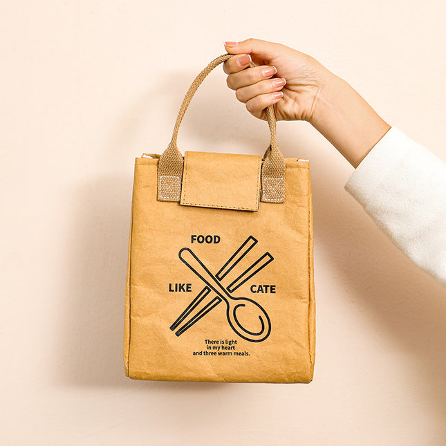 Washable Kraft Paper Lunch Bag, High-Looking Lunch Box Bag, Office Worker with Lunch Bag, Hand-Carrying Aluminum Film Insulation Bag, Waterproof
