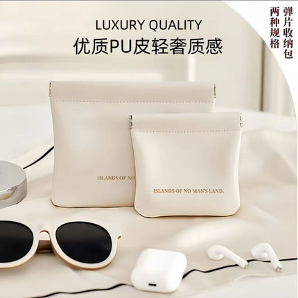 Mini Storage Bag Data Cable Automatic Closure Wired Headset Portable Bag Cosmetic Mouth Red Bag