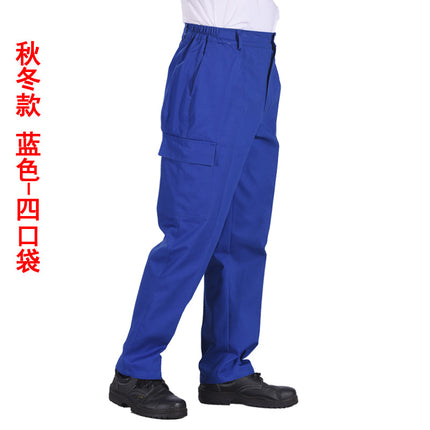 Autumn and Winter Pure Cotton Work Pants for Men, Wear-Resistant Welding Workwear, Blue Construction Site Workshop Handling Work Clothes Pants