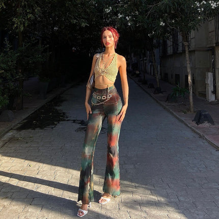 H059PT European and American Spice Girls 2024 Summer New Fashion Tie-dye Printed Slim-fit High Waist Scrooge Pants Women's Casual Pants