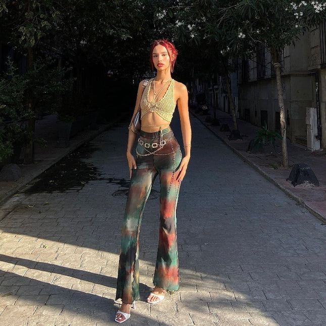 H059PT European and American Spice Girls 2024 Summer New Fashion Tie-dye Printed Slim-fit High Waist Scrooge Pants Women's Casual Pants