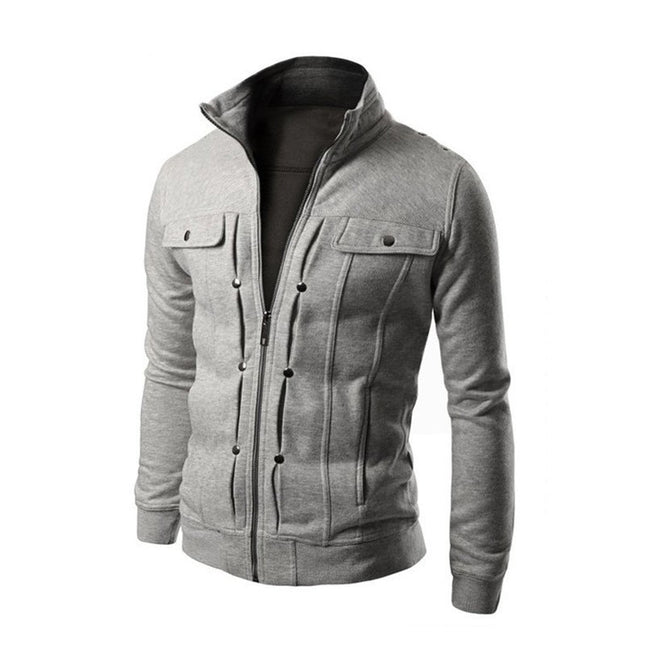 Cross-border supply foreign trade new stand collar zipper shirt men's coat slim cardigan short brushed sweater