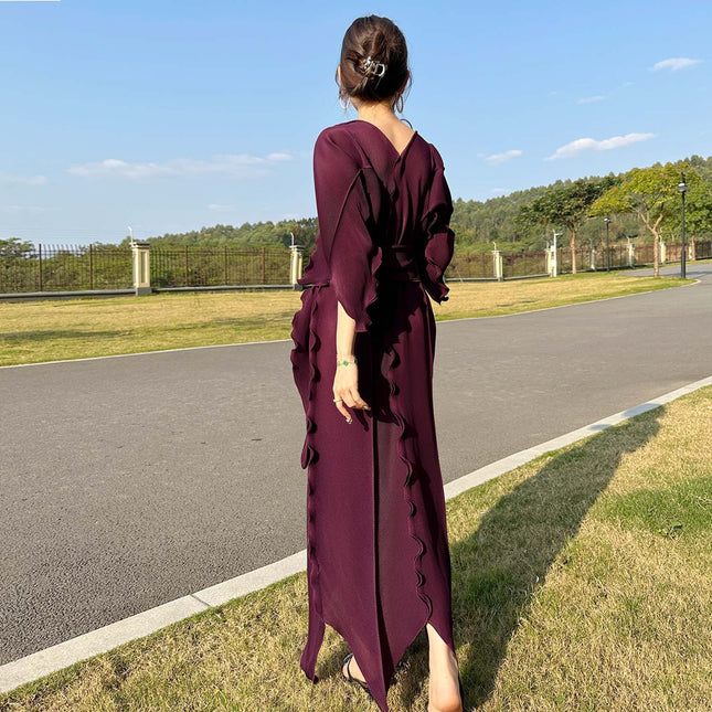 Cross-border Hot High-end Sense dress 2024 Summer New Irregular Pleated Elegant Ladies Dress Long Dress