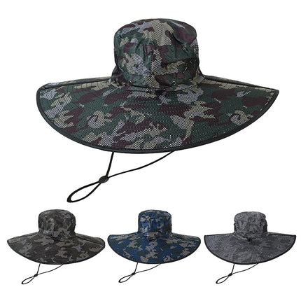 Outdoor Oversized Brim Camouflage Sun Hat for Men Cross-Border Fan Tactical Camouflage Hat Large Brim Sunshade Benni Fisherman Hat