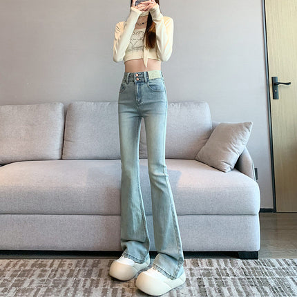 Light Color Flared Jeans Women's Spring and Autumn 2024 New Stretch Small High Waist Slimming Long Pants