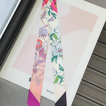 Lined Letter C Puppy Double-Layer Printed All-Match Tie Bag Ribbon Hair Band Ribbon Women's Decorative Small Scarf